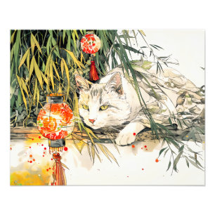 Foto Gata Geisha Blanca en Bosque de Bambú con Tinta Ch
