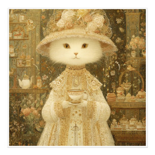 Foto Gata Lady Snow – Gato Victoriano con Taza de Té