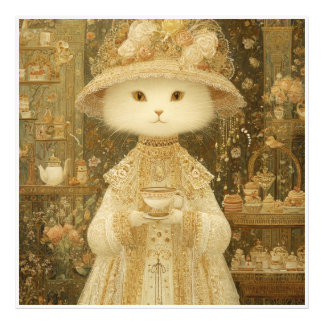 Foto Gata Lady Snow – Gato Victoriano con Taza de Té