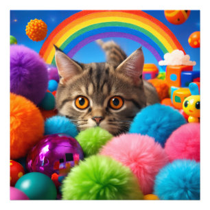 Foto Gatito Adorable Juego de Arcoíris Gato Atigrado Ad