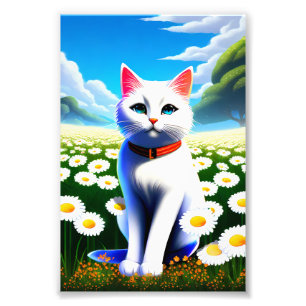 Foto Gatito Blanco en un Prado de Margaritas