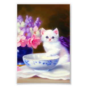 Foto Gatito blanco vintage con cinta morada