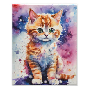 Foto Gatito Jengibre Agradable en Acuarela