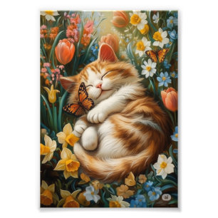 Foto Gatito lindo en las flores de primavera - Día perf