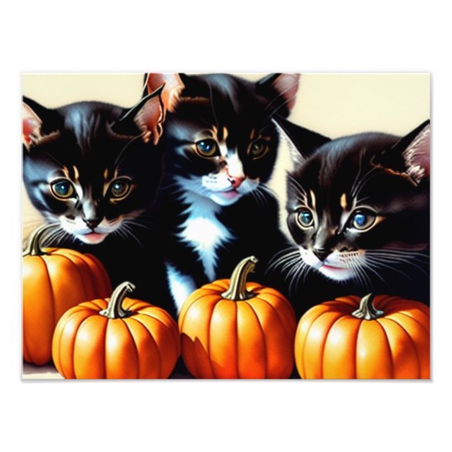Foto Gatitos otoñales con calabazas (Frente)