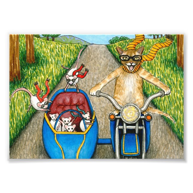 Foto Gato 384 gato y ratones divertidos en motocicleta (Frente)