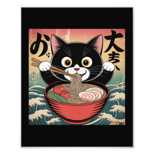 Foto Gato animado comiendo Ramen Gracioso Estilo Retro 