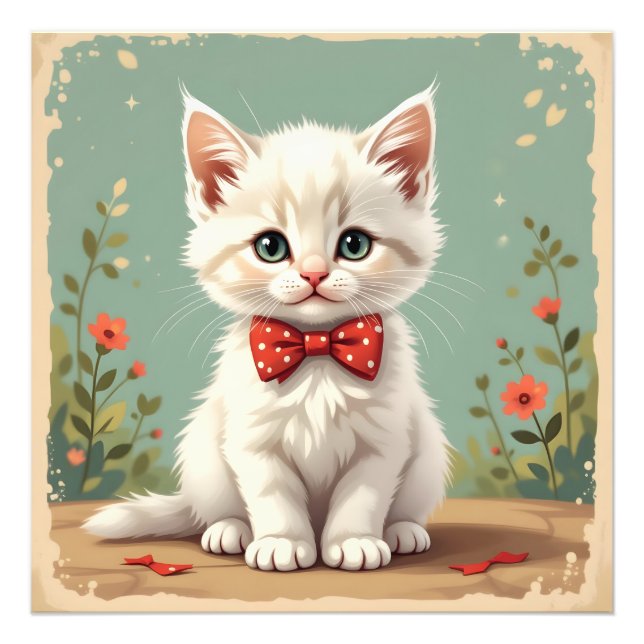 Foto Gato blanco adorable y lindo con corbata de moño (Frente)