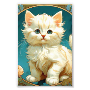 Foto Gato blanco Alphonse Mucha Art Nouveau