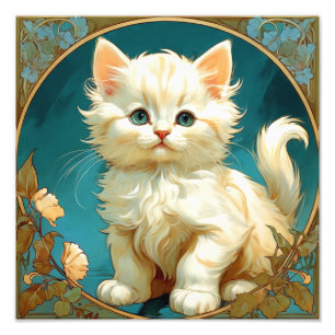 Foto Gato blanco Alphonse Mucha Art Nouveau