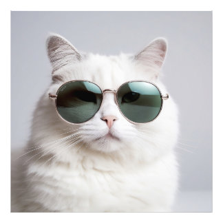 Foto Gato blanco con gafas de sol, felino fresco, masco