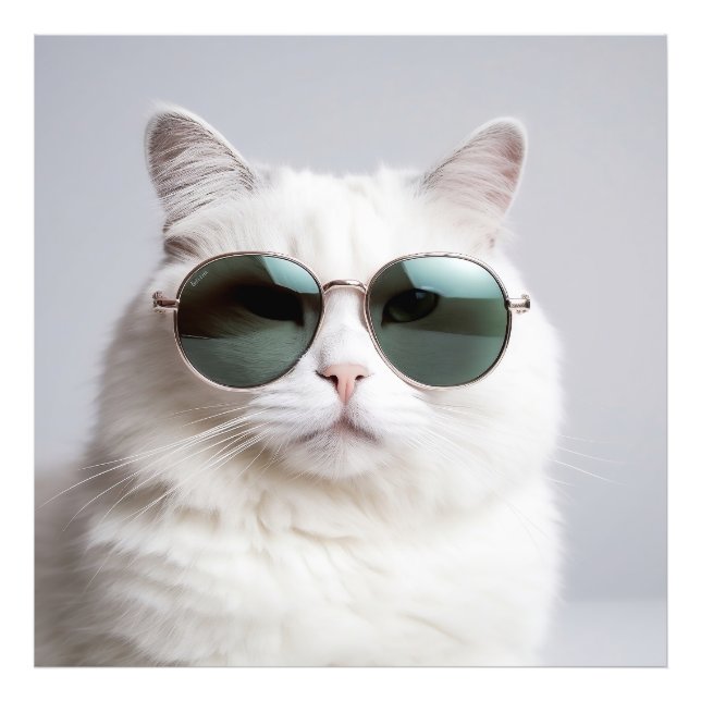 Foto Gato blanco con gafas de sol, felino fresco, masco (Frente)