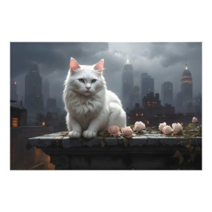 Foto gato blanco en lo alto del techo