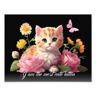 Foto Gato blanco gatito en flor negro personalizado
