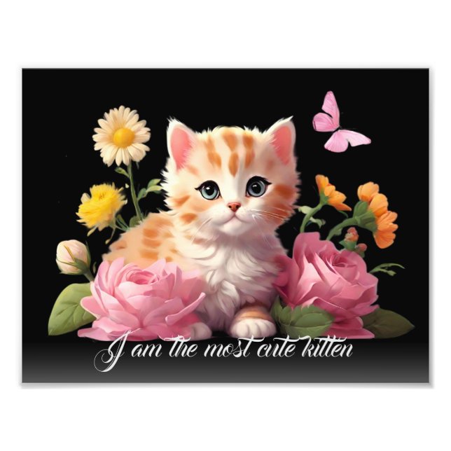 Foto Gato blanco gatito en flor negro personalizado (Frente)