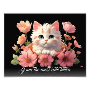 Foto Gato blanco gatito en flor negro personalizado