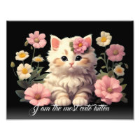 Gato blanco gatito personalizado en negro florido