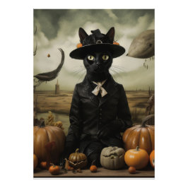 Foto Gato Bruja con Calabazas 