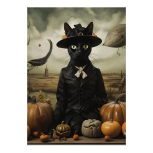 Foto Gato Bruja con Calabazas