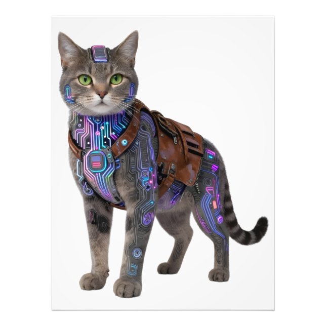 Foto Gato Circuito Cyberpunk – Bestia Tech Neon (Frente)