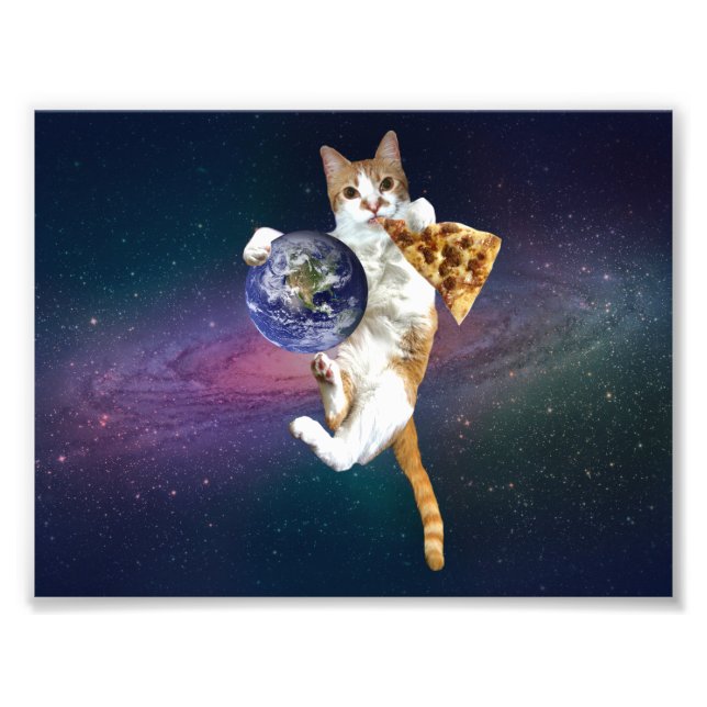 Foto Gato con planeta y pizza (Frente)