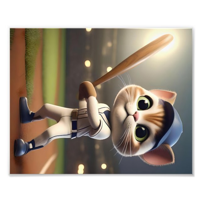 Foto Gato De Béisbol Gracioso En 3D, (Frente)