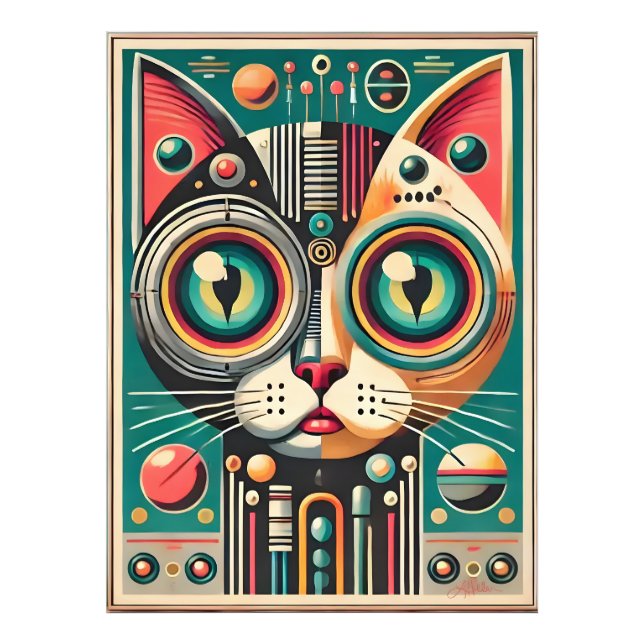 Foto Gato de circuito retro futurista de mediados de si (Frente)