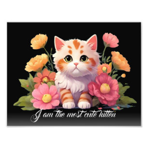 Foto Gato de gatito blanco con flores negro personaliza