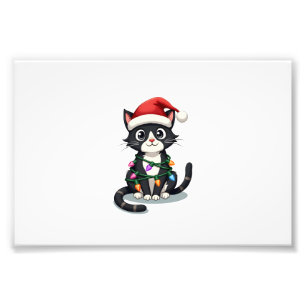 Foto Gato de Navidad Esmoquin gato negro luces de Navid