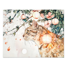 Foto Gato de Tabby Geisha entre faroles brillantes en c