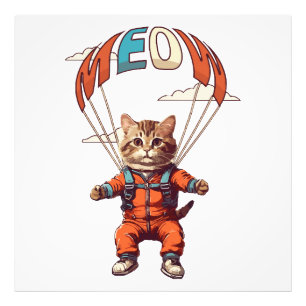 Foto Gato Divertido Saltando en Paracaídas