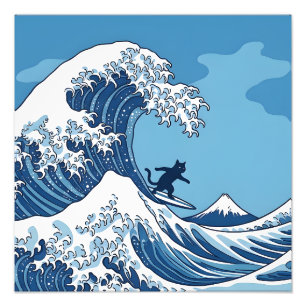 Foto Gato Divertido Surfando La Gran Ola Frente a Kanag