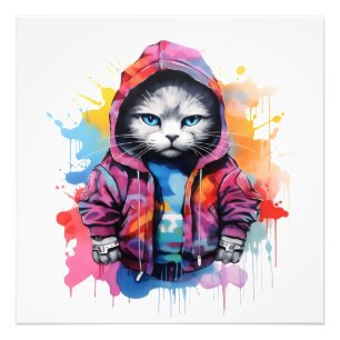 Foto Gato en el Graffiti colorido de Hoodie