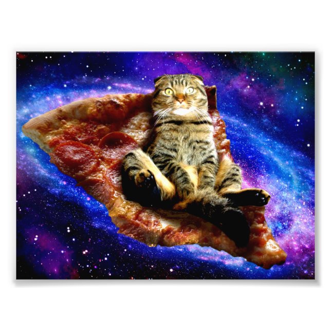 Foto Gato espacial tirado en una pizza (Frente)