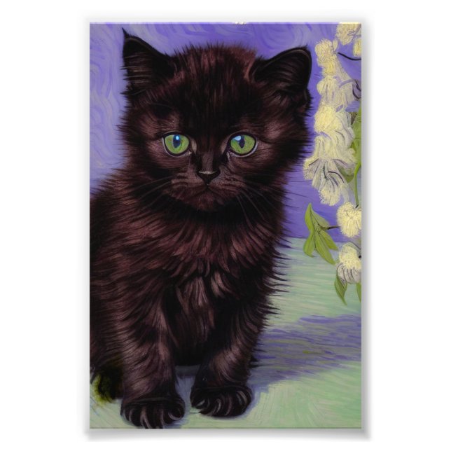 Foto Gato estilo Van Gogh con flores blancas (Frente)