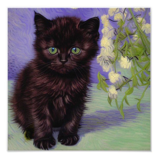 Foto Gato estilo Van Gogh con flores blancas (Frente)