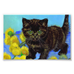 Foto Gato estilo Van Gogh con girasoles