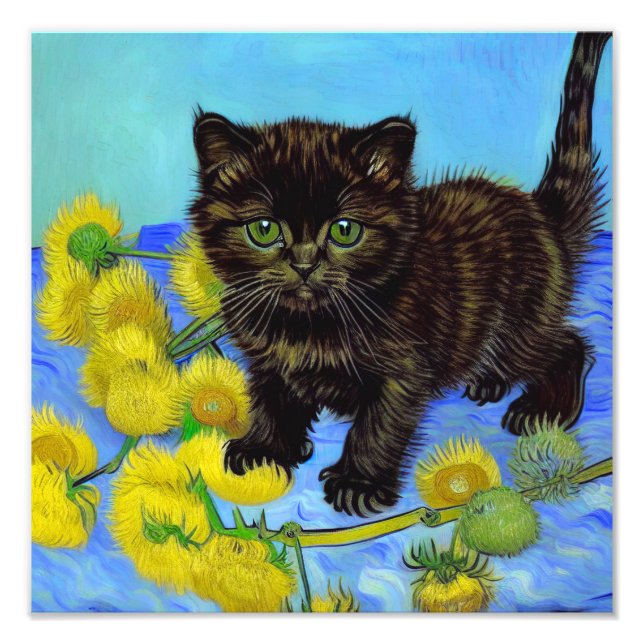 Foto Gato estilo Van Gogh con girasoles (Frente)