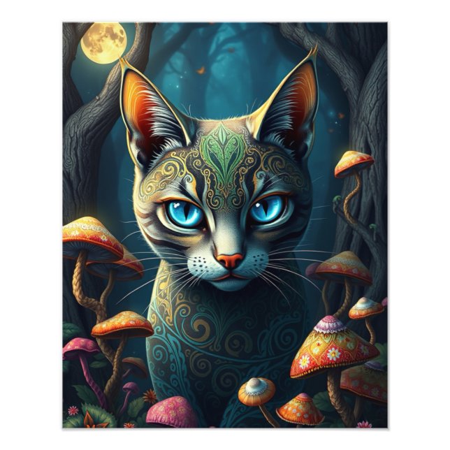 Foto Gato Fantasía Magnífica del Bosque Mushroom (Frente)