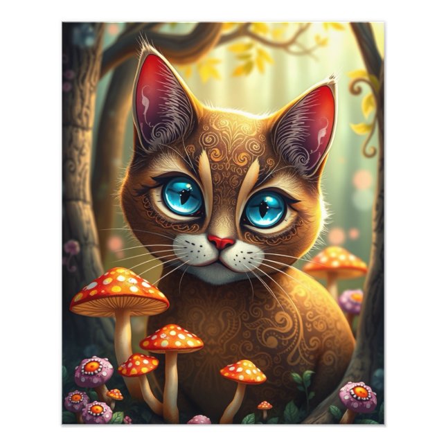 Foto Gato Fantasía Magnífica del Bosque Mushroom (Frente)