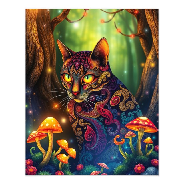 Foto Gato Fantasía Magnífica del Bosque Mushroom (Frente)