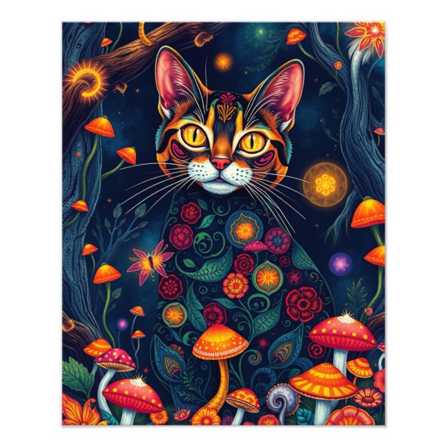 Foto Gato Fantasía Magnífica del Bosque Mushroom (Frente)