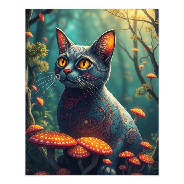 Foto Gato Fantasía Magnífica del Bosque Mushroom (Frente)