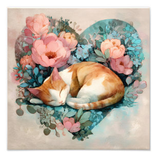 Foto Gato Gordo Soñoliento Floral Acuarela