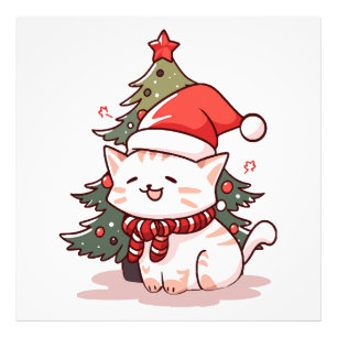 Foto Gato lindo con sombrero de Santa cerca del árbol d