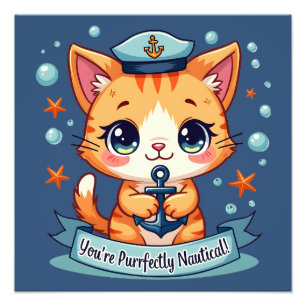 Foto Gato Náutico Kawaii Navegando Ancla Juego de Palab