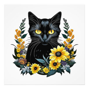 Foto gato negro con flores