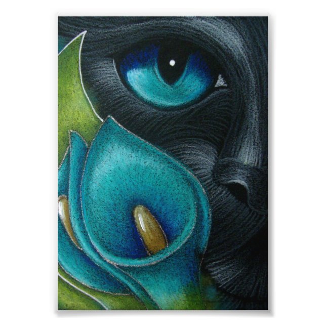 Foto GATO NEGRO con FLORES AZULES/AQUA CALLA LILY IMPRE (Frente)