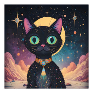Foto Gato negro cósmico futurista atómico en luz de lun