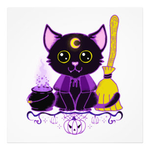 Foto Gato negro de bruja de Halloween lindo